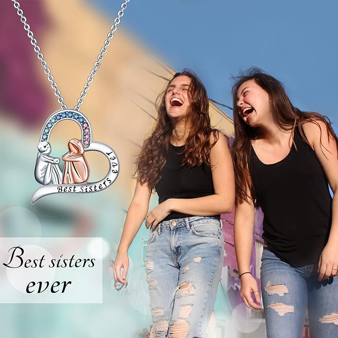 AOBOCO Gifts for Sister 2 3 Sisters Necklace for Women Sterling Silver Sister Crystal Pendant Jewelry Birthday Christmas Gifts for Friend Female Friendship Lasts Forever