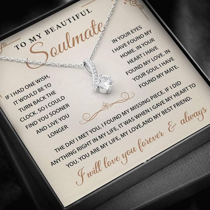 To My Beautiful Soulmate Necklace Romantic Gift for Girlfriend Wife With Message Card & Gift Box, Perfect for Anniversary Birthday Christmas or Valentine’s Day
