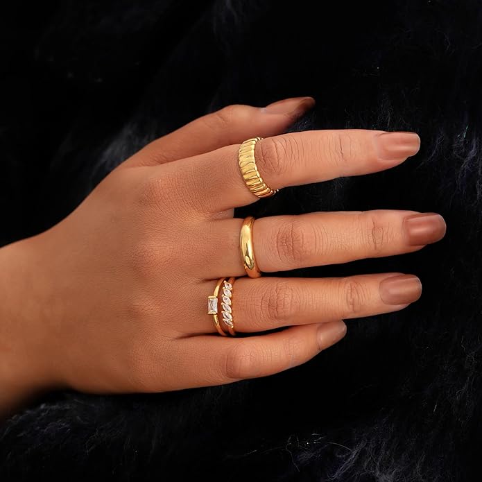 Honsny Stackable Gold Rings for Women Set Dainty 18K Gold Plated Cubic Zirconia Thumb Rings Thin Eternity Engagement Rings