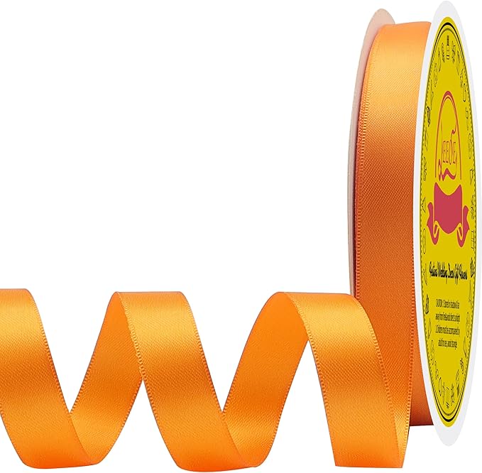 LEEQE Double Face Autumn Orange Satin Ribbon 5/8 inch X 50 Yards Polyester Autumn Orange Ribbon for Gift Wrapping Very Suitable for Weddings Party Invitation Decorations and More