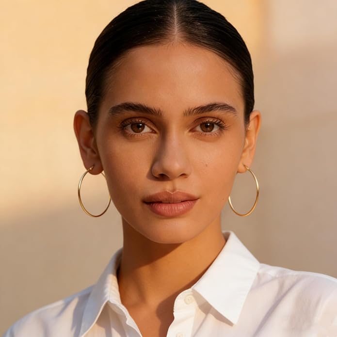 Gold Hoop Earrings Set for Women,14k Gold Plated Gold Hoops with Sterling Silver Post Hypoallergenic Thin Hoop Gold Earrings for Girls Trendy Jewelry Gifts