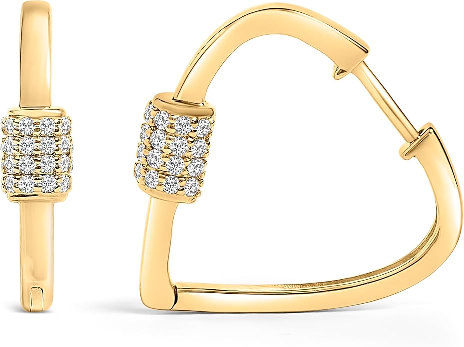10K White or Yellow Gold 3/8 Cttw Lab Grown Diamond Heart Shaped Huggie Hoop Earrings