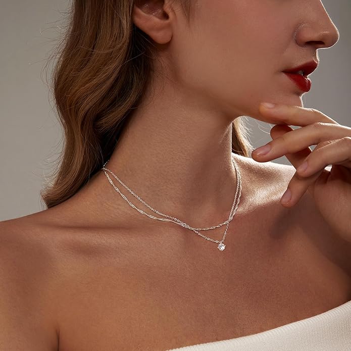 Zeffy Diamond Necklaces for Women, Dainty Gold Necklace 18k Gold Plated Layered Necklaces Simple Gold CZ Diamond Pendant Necklaces for Women Trendy Jewelry Gifts for Girls