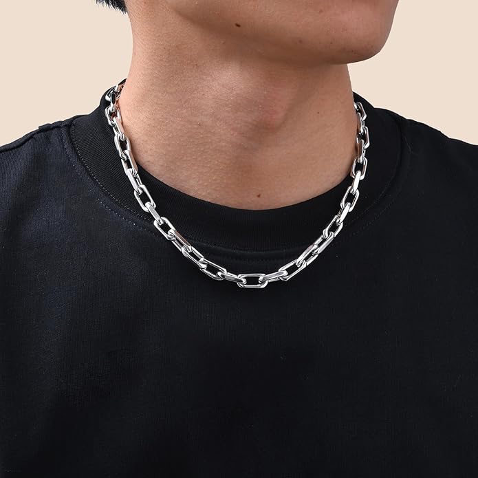 VNOX Silver Paperclip Necklace for Men, 7mm Solid Diamond-Cut Chunky Stainless Steel Anchor Link Chain Mens Necklaces Jewelry Gifts for Men Dad Boyferiend, 18/20/22/24 Inchs