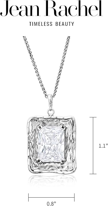 JEAN RACHEL JEWELRY 925 Sterling Silver Necklace for Women - Octagon Cubic Zirconia Prong-set Vintage Design - Hypoallergenic, Lead & Nickel Free Jewelry - Artisan Handcrafted Statement Necklace