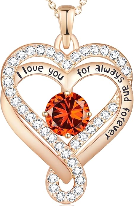 Birthstone Heart Necklaces for Women, Infinity Pendent S925 Sterling Silver Jewelry for Women, Wedding Anniversary, Birthday Mother’s Day Gifts for Mom, Mother, Wife, Girlfriend