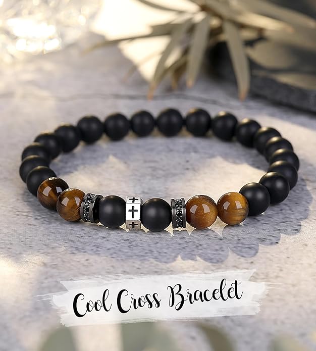 TONY & SANDY Cross Bracelet Men Cool Valentines Day Gifts for Him Teen Boys Son Grandson Nephew, Birthday Easter Christmas Gifts for Teen Boys Adults Men