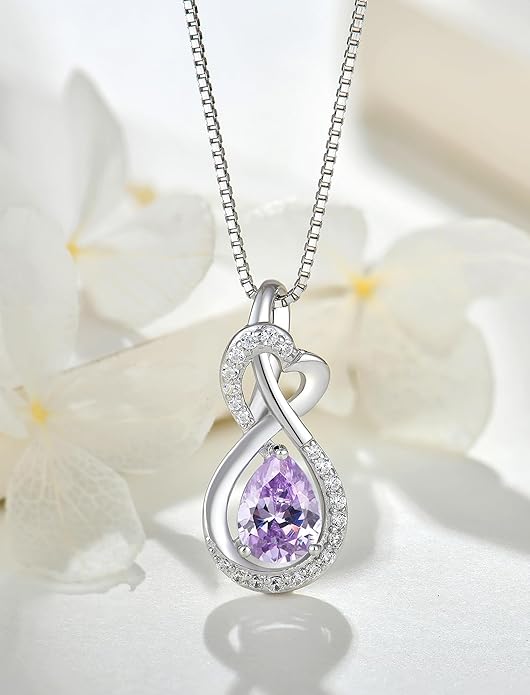 Infinity Necklace Birthstone Pendant 925 Sterling Silver Jewelry for Women
