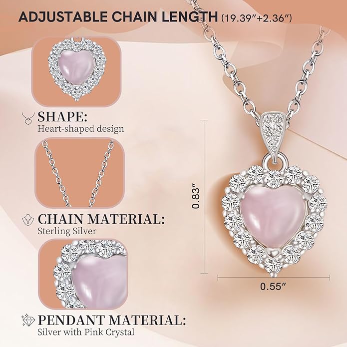 Pendant Necklaces for Women 925 Sterling Silver with Moissanite & Genuine Jewelry, Lucky Clover, Butterfly, Pink Crystal Heart Design, 14K White Gold Plated Nacklace, Mom Wife Women's Birthday Gifts