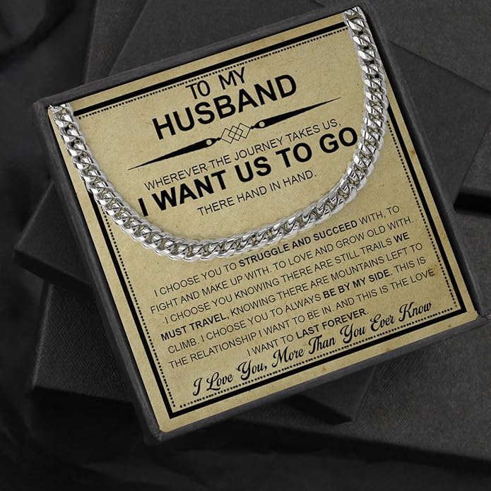 Mapileng Cuban Link Chain Necklace For Husband, Love You This Much To My Husband Classic Steel Jewelry Gift Birthday Christmas Anniversary Jewelry Gifts for Dad Brother Boyfriend Son