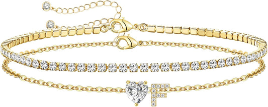 Gold Initial Ankle Bracelets for Women Waterproof 14K Gold Filled Layered Anklets for Women Non Tarnish Women's Anklets Adjustable Large Ankle Summer Beach Foot Jewelry