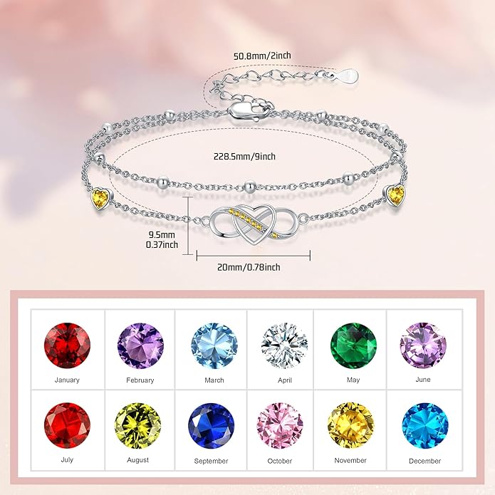 Anklet for Women 925 Sterling Silver Double Infinity Ankle Bracelet Waterproof Summer Jewelry Anniversary Birthday Gifts for Her