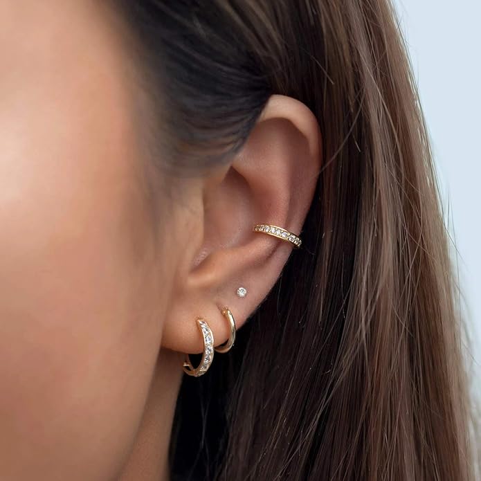 Stud Earrings for Women Hypoallergenic Sterling Silver Post Hoop and Studs Earrings Set for Multiple Piercing Small Ball Cubic Zirconia Earring Studs for Women Trendy Jewelry Gifts（6 Pairs）