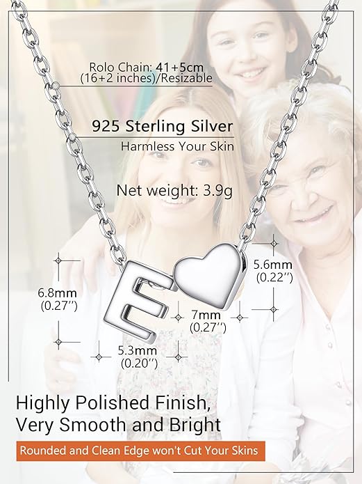 PROSILVER Initial Heart Necklace for Women, 925 Sterling Silver Tiny Heart Letter Necklace Siver, Gold Necklace, Come with Box