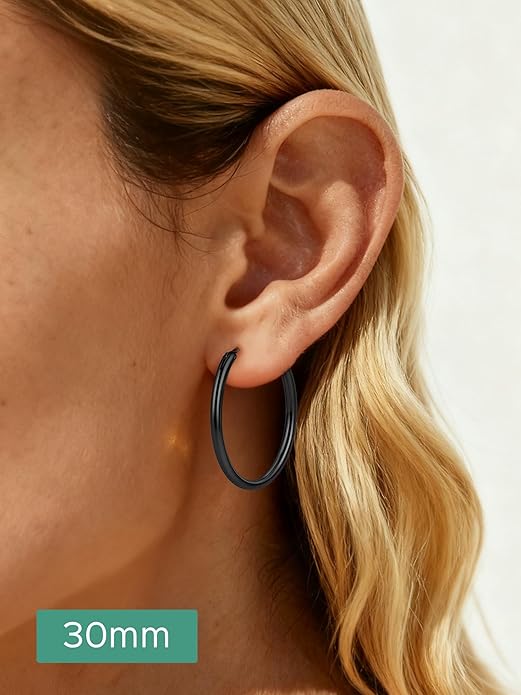 ChicSilver Hypoallergenic 925 Sterling Silver Hoop Earrings for Women, Lightweight Large Gold Plated Hoop Earrings, Endless Hoops Earring 20/30/40/50/60/70MM