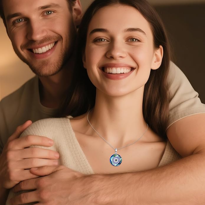 YFN Evil Eye Pendant Necklace for Women 925 Sterling Silver Greek Protection Jewelry with Blue Sapphire and Black Cz Amulet Gift