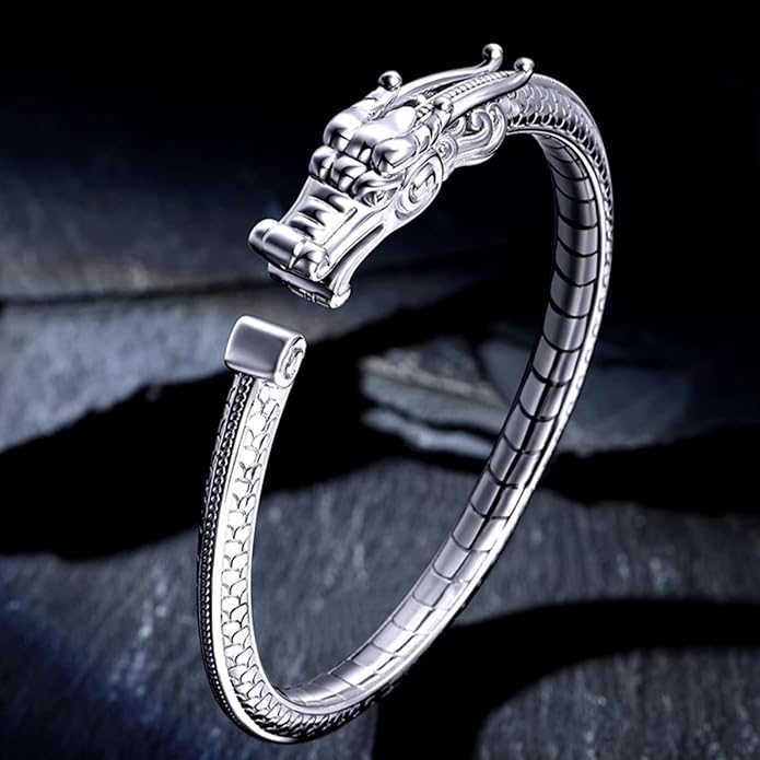 Kim Carrey S925 Sterling Silver Bracelet, Open Bangle Cuff Design, Men's Stacked Bracelets Gift Jewelry for My Man