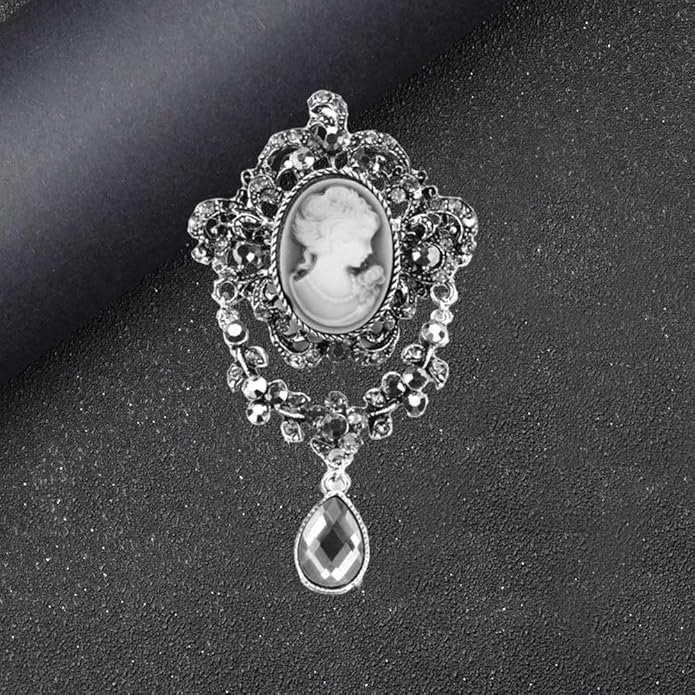 Ezing Vintage Princess Frame Crystal Cameo Brooches Pins Set for Women