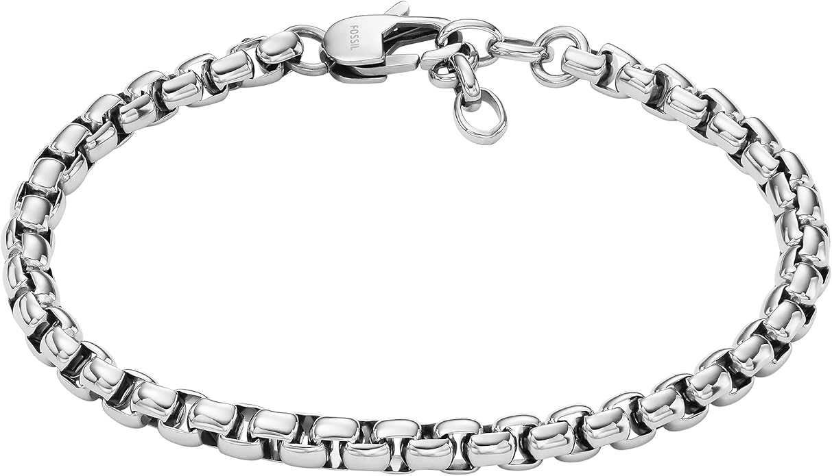 Fossil Men's Plated Stainless Steel Engravable Personalized Gift ID, Chain or Cuff Bracelet for Men
