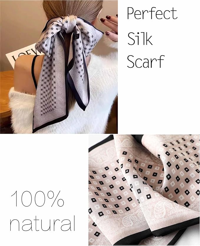 kcctoo 59" Mulberry Silk Like Head Scarf Women's Fashion Square Neck Satin Scarfs for Bag Hair Scarves Gift 59 * 5.9”