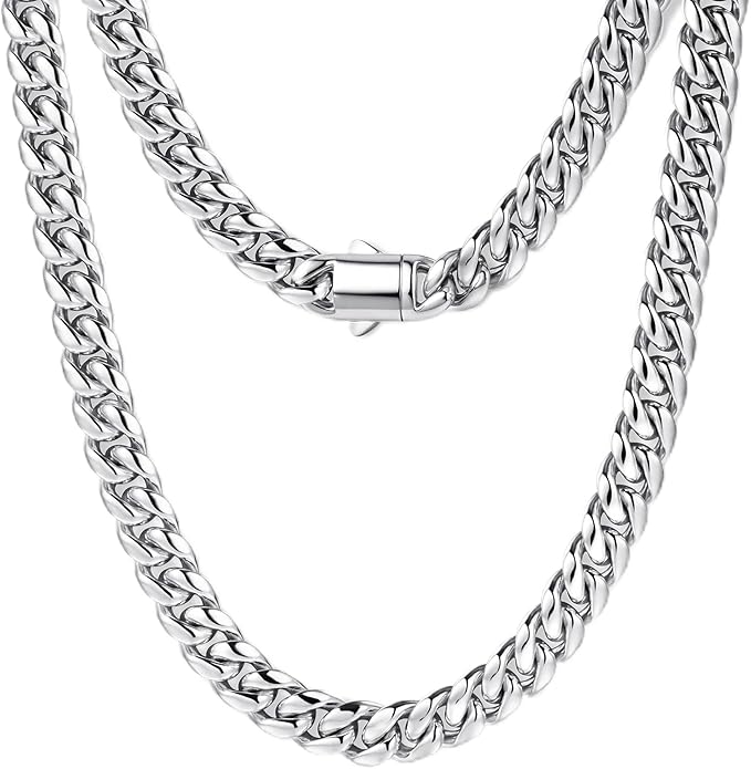MUSECLOUD Gold Cuban Link Chain for Men Mens Stainless Steel Miami Curb Chains Necklace 5/8mm Thick Real Gold/Silver/Black Plated Diamond Cut Non-Tarnish Jewelry Trendy Christmas Gifts 18-26 Inch