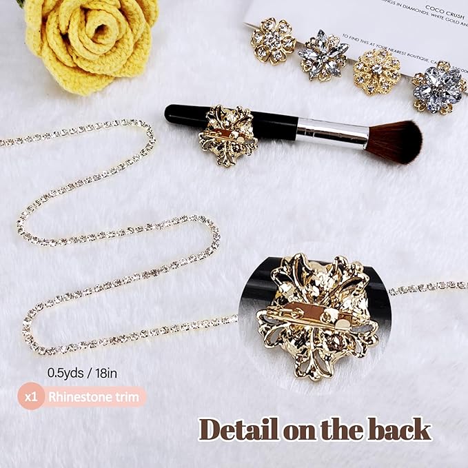 Yhsheen Rhinestone Brooches Bouquet Pins Corsage Boutonniere Pins Crystal Brooch Diamond kits for Wedding Accessories Jewelry Decoration DIY Craft Sewing(Gold)