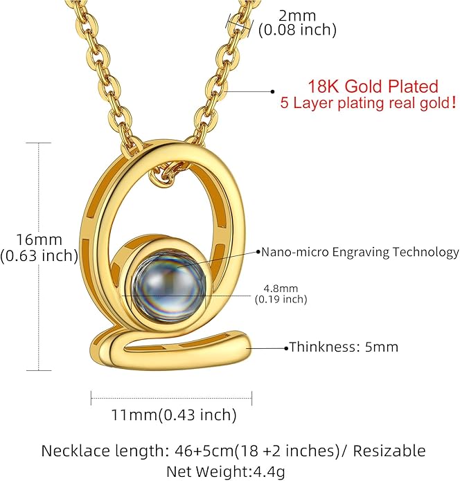 Custom4U Personalized Initial Picture Necklace for Women, Projection Necklace with Picture Inside, Gold/Silver Letter Pendant Necklace, Custom Photo Gifts for Mom Wife Birthday Valentines