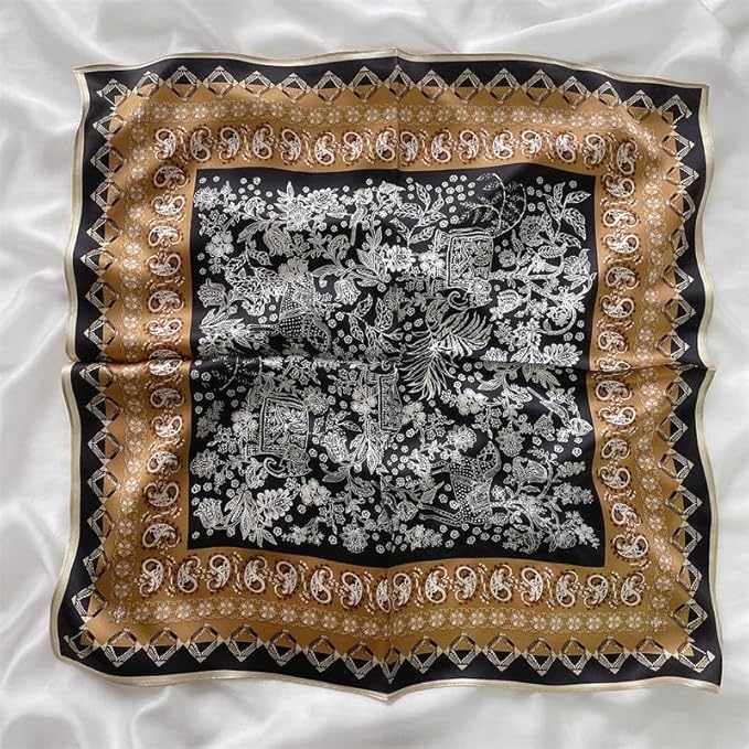 ANDANTINO 100% Mulberry Silk Square Scarf for Hair-25.6" X25.6'' Women Men Natural Silk Neckerchief Digital Printed Headscarf