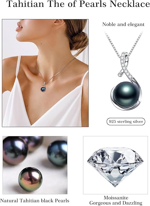 Gifts for Women, Tahitian Black Pearl Necklace for Women - 925 Sterling Silver Valentine's Day, Christmas & Mother's Day Jewelry Gift for Her, Wife, Mom - Wedding Anniversary & Birthday Gifts