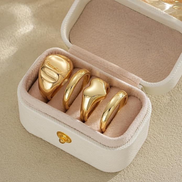 YEEZII Chunky Gold Rings for Women Non Tarnish, 18K Gold Plated Stackable Thumb Ring, Statement Women Rings Set