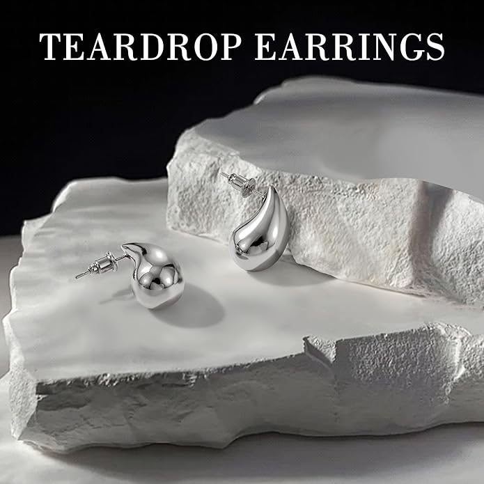 Gacimy Teardrop Earrings Dupes for Women 14K Gold Plated, Chunky Drop Earrings for Women with 925 Sterling Silver Post