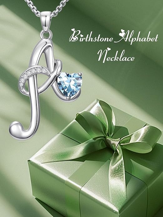 Christmas Gifts for Women Alphabet A to Z Initial Birthstone Pendant Necklaces for Women - 18k White Gold Plated Personalized Name Jewelry Valentine Mothers Day Birthday Gifts for Women Her Girlfriend