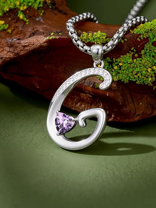 Christmas Gifts for Women Alphabet A to Z Initial Birthstone Pendant Necklaces for Women - 18k White Gold Plated Personalized Name Jewelry Valentine Mothers Day Birthday Gifts for Women Her Girlfriend