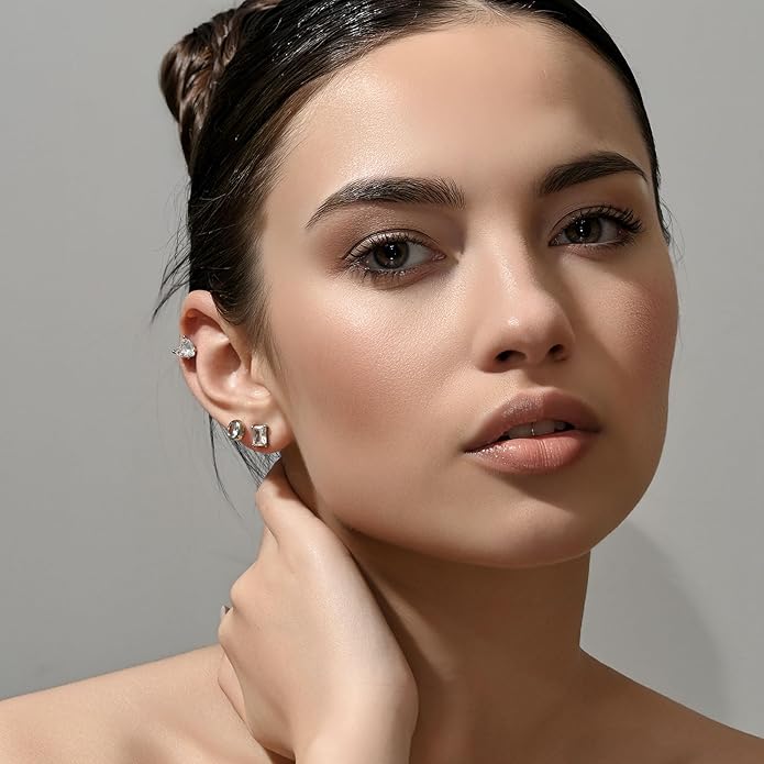 SEADAY Hoop/Stud Earrings Set for Women,Hypoallergenic Lightweight Non-Tarnish Everyday Earrings,Dainty Gold/Rhodium Plated Jewelry,Fashion Accessories,Christmas/Birthday Gift for Women Men