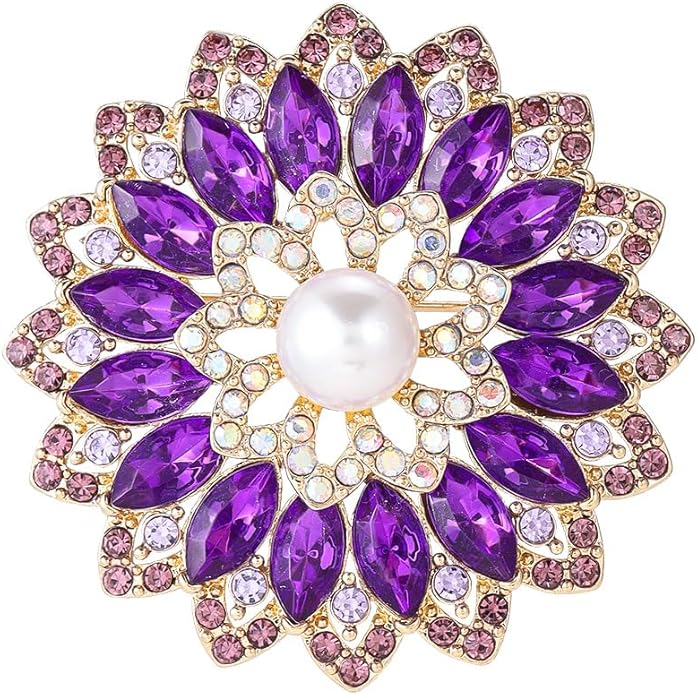 Rhinestone Crystal Flower Brooch Pin for Women,Vintage Multicolor Crystal Floral Lapel Pins Statement Sunflower Brooch Fashion Bride Formal Dress Jewelry