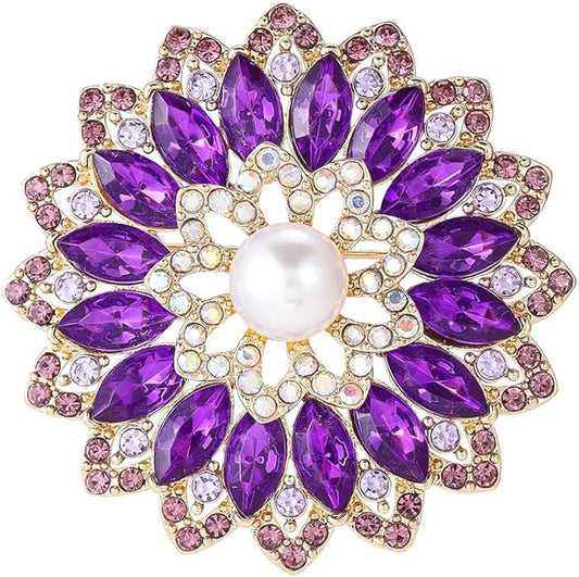 Rhinestone Crystal Flower Brooch Pin for Women,Vintage Multicolor Crystal Floral Lapel Pins Statement Sunflower Brooch Fashion Bride Formal Dress Jewelry