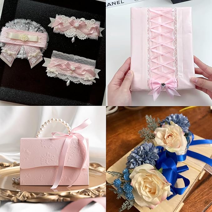 LEEQE Double Face Ivory Satin Ribbon 1/2 inch X 50 Yards Polyester Ivory Ribbon for Gift Wrapping Very Suitable for Weddings Party Hair Bow Invitation Decorations and More