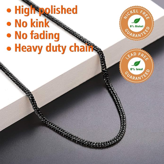 FindChic Men Curb Chain Necklace 18K Gold Plated/Stainless Steel/Black Chunky Double Tight Cuban Link Hip Hop Neck Chains for Men Boys 3.5MM/5MM/6MM/7MM/9MM/12MM 14''-30'' 8 Length Options (Send Gift Box)