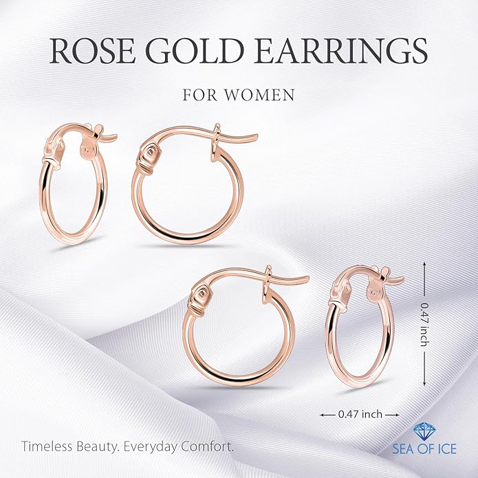 SEA OF ICE 925 Sterling Silver Hoop Earrings for Women - Hypoallergenic Earrings for Women in Sterling Silver, Yellow Gold, Rose Gold or Black Rhodium | Sizes 12MM, 15MM, 20MM or Multipack