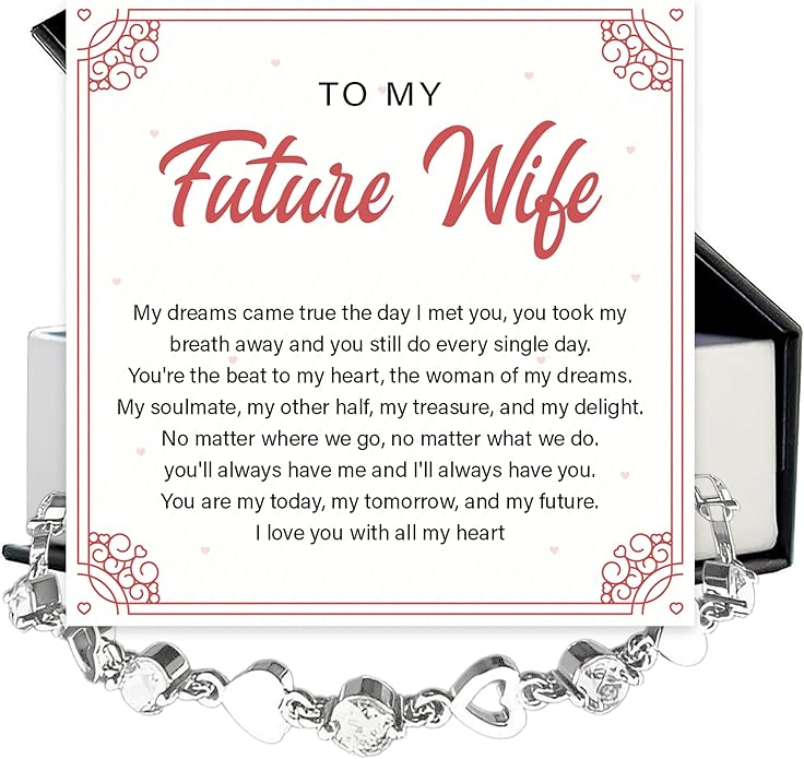 To My Future Wife Crystal Heart Bracelet Gift From Future Husband, Beautiful Jewelry Birthday, Christmas, Valentine’s Day, Bracelet For Her With Heartfelt Message & Elegant Box