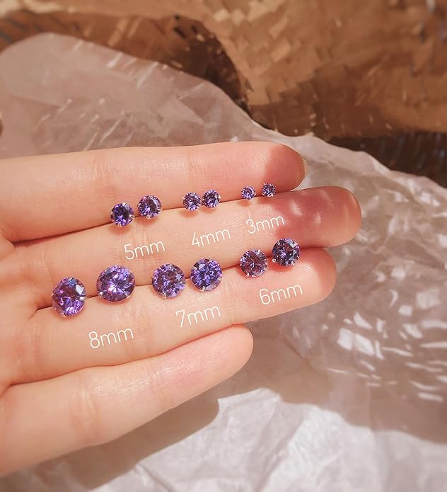 6 Pairs Stud Earrings Set, Hypoallergenic Cubic Zirconia Earrings 316L Stainless Steel CZ Earrings 3-8mm