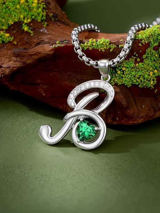 Christmas Gifts for Women Alphabet A to Z Initial Birthstone Pendant Necklaces for Women - 18k White Gold Plated Personalized Name Jewelry Valentine Mothers Day Birthday Gifts for Women Her Girlfriend