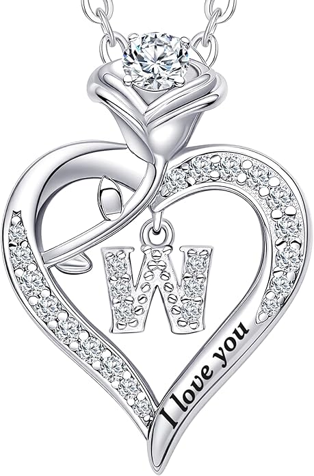 DWWGE Rose Heart Pendant Necklace Gifts for Wife, Engraved 'I love you' Gift for Wife Girlfriend, Anniversary Birthday Eternity Jewelry Present for Women, Moissanite Necklace Gift for Her