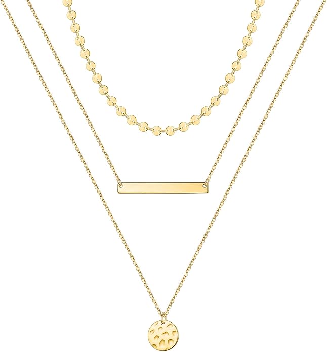 Turandoss Gold Layered Necklaces for Women - 14K Gold Plated Handmade Multilayer Bar Pearls Coin Disc Moon Butterfly Medallion Adjustable Dainty Layered Choker Necklaces for Women Jewelry