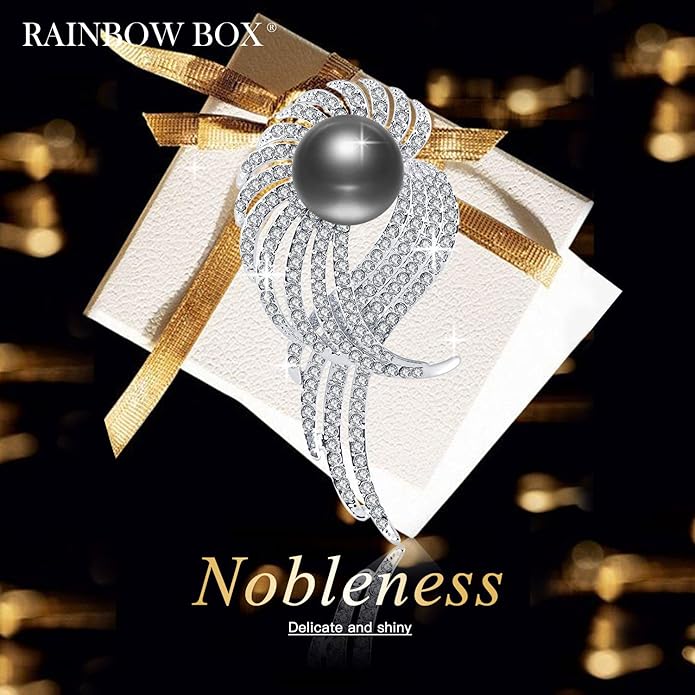 RAINBOW BOX Brooch Pins for Women,Pearl with Crystal Jewelry Women's Brooches & Pins