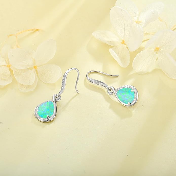 Opal Earrings 925 Sterling Silver Hook Drop Teardrop Gemstone Earrings October Birthstone Dangle Earrings Jewelry Gift for Women