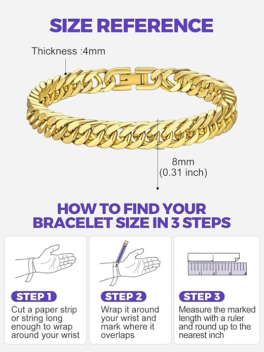 Richsteel Cuban Link Chain Bracelets 8/12/17mm Width Stainless Steel Chain Wrist Bracelets for Men, 7.4/8.2/9 Inch Length Classic Jewelry for Christmas/Valentine's Day/Birthday