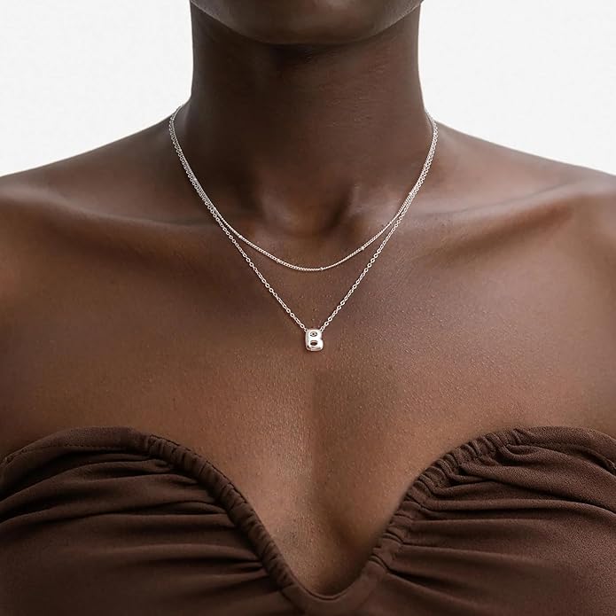 Bubble Letter Necklace Layered Initial Necklaces for Women Dainty Cute Choker Pendant Stack Jewelry Teen Gift Trendy Stuff