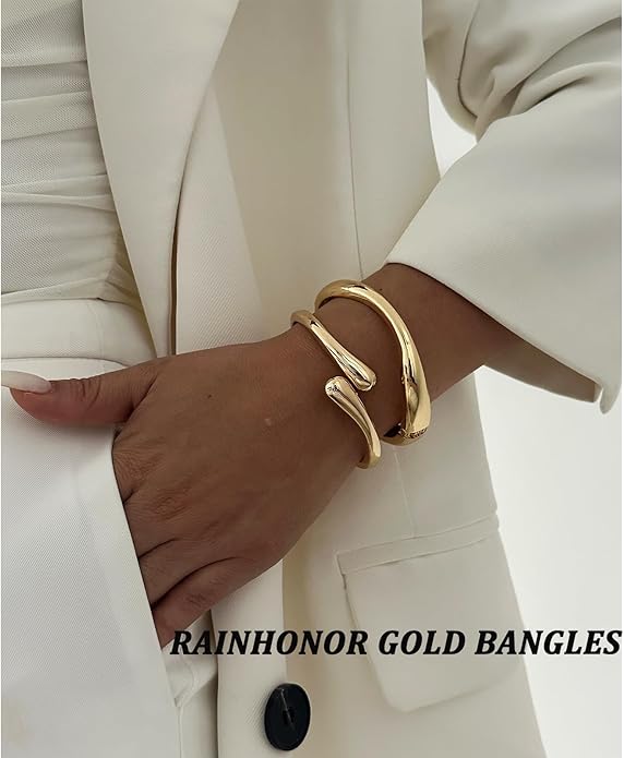 Rainhonor Chunky Gold Bangles Bracelets for Women Gold Cuff Bracelet Set Waterproof Non Tarnish Stack Bracelet for Women Gifts
