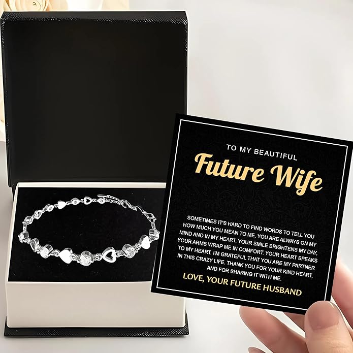 To My Future Wife Crystal Heart Bracelet Gift From Future Husband, Beautiful Jewelry Birthday, Christmas, Valentine’s Day, Bracelet For Her With Heartfelt Message & Elegant Box